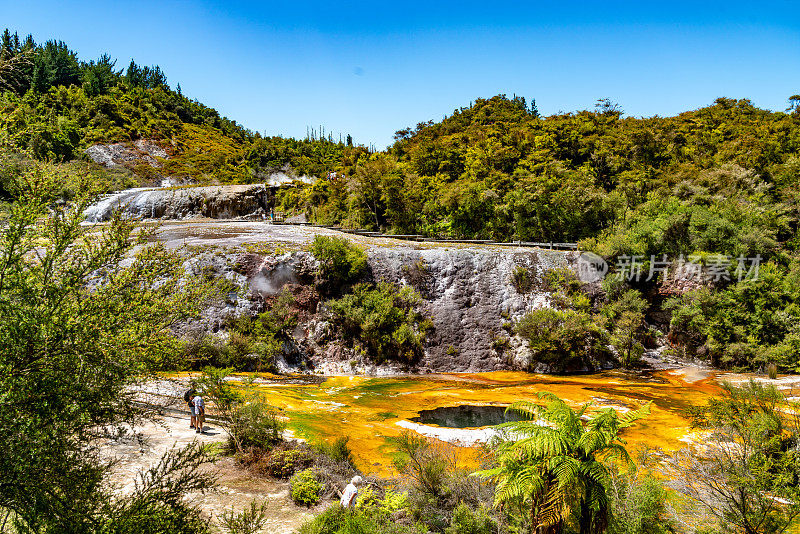 梯级梯田和Terracettes, Orakei Korako地热公园和洞穴，隐藏山谷，新西兰陶波